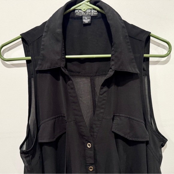 Forever 21 Sleeveless Black Sheer Button-Up Blouse with Collar Women’s Size XL - Picture 4 of 9